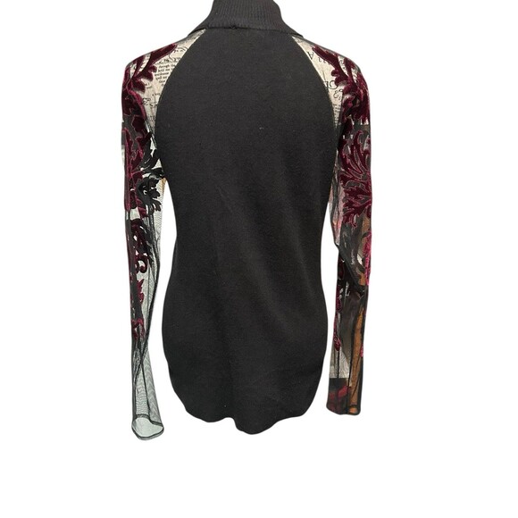 INC International Concepts Velvet Flocked Mesh Black Sweater Women's Large Goth - Picture 5 of 8